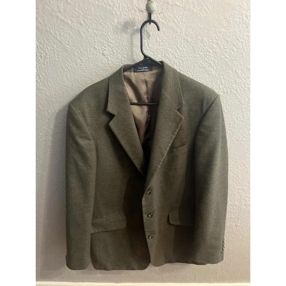 Lands End Sport Coat Mens 44L Green 3‎ Button 100% Lambs Wool